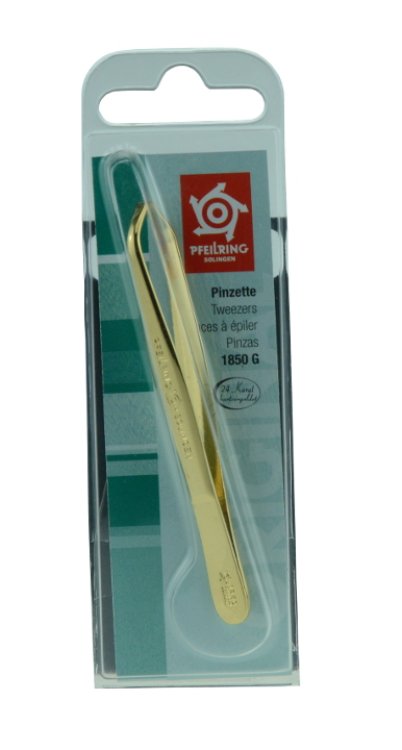 Pfeilring Pinzette 1850 G vergoldet geknickt 9cm